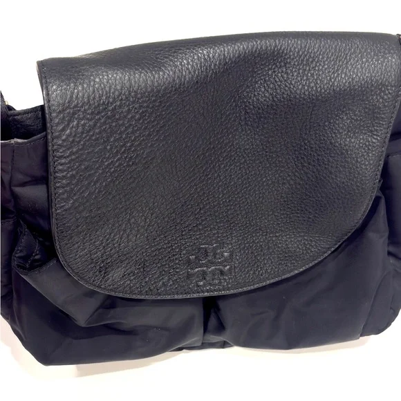 TORY BURCH Thea Black Nylon Pebble Leather Bag - Picture 3 of 13